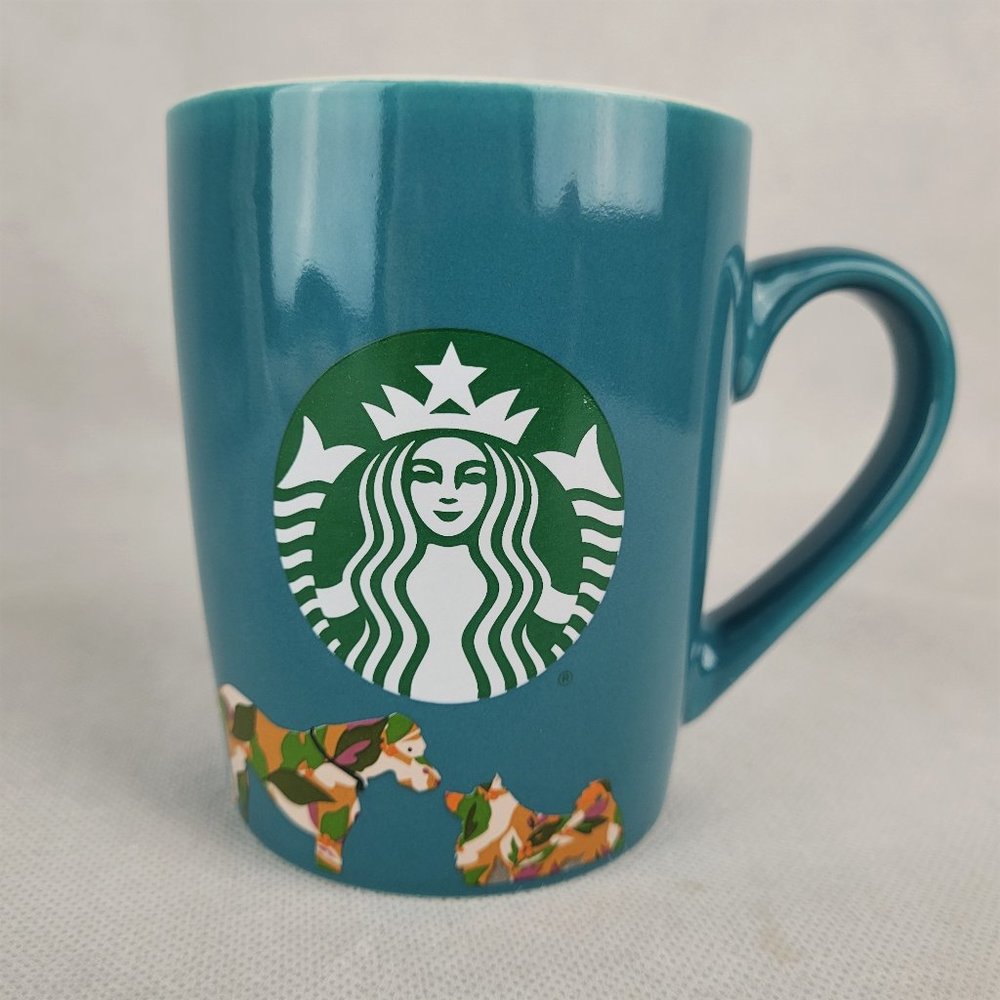 Starbucks 2020 Teal Coffee Tea Cup Mug Camo Dogs Retired Design Ceramic 10 oz